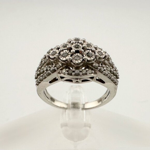 Elegant 1/2 Ct Natural Diamond Illusion Setting Cluster Ring Size 7 - Picture 6 of 16